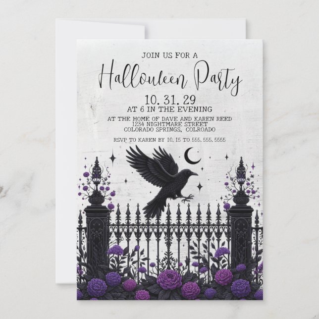 Invitation pour la fête d'Halloween avec une clôtu (Devant)