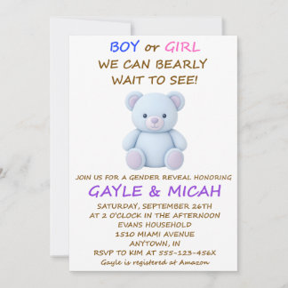 Invitation pour la révélation du sexe de bébé avec