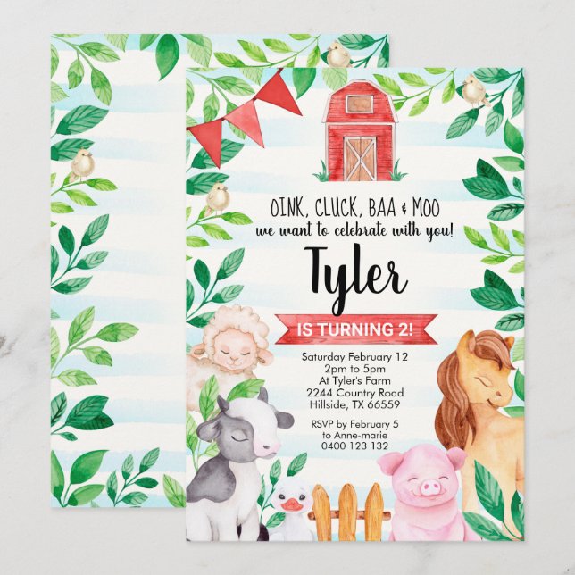 Invitation pour l'anniversaire de la ferme Invitat (Devant / Derrière)