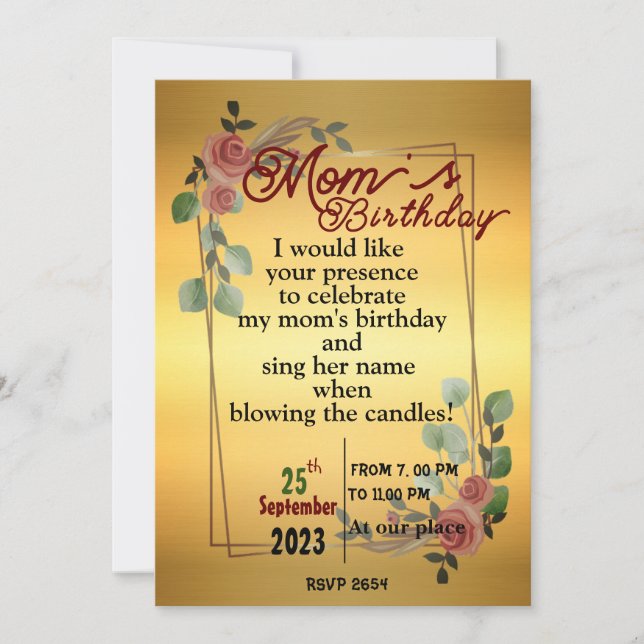 invitation pour l'anniversaire de maman (Devant)