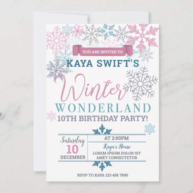Invitation pour l'anniversaire de Winter Wonderlan (Devant)