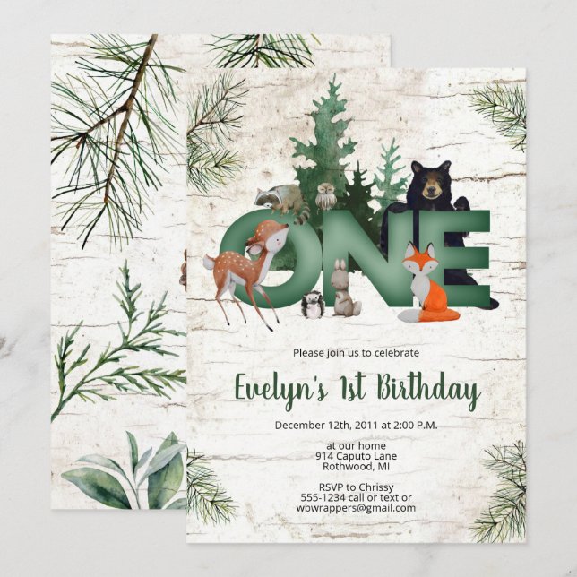 Invitation pour l'anniversaire des bois d'hiver -  (Devant / Derrière)