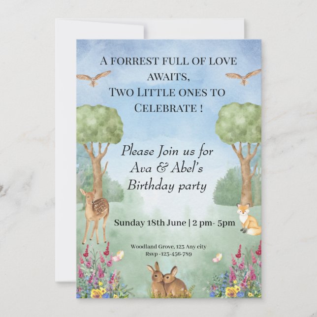 Invitation pour l'anniversaire des bois - Forêt ju (Devant)