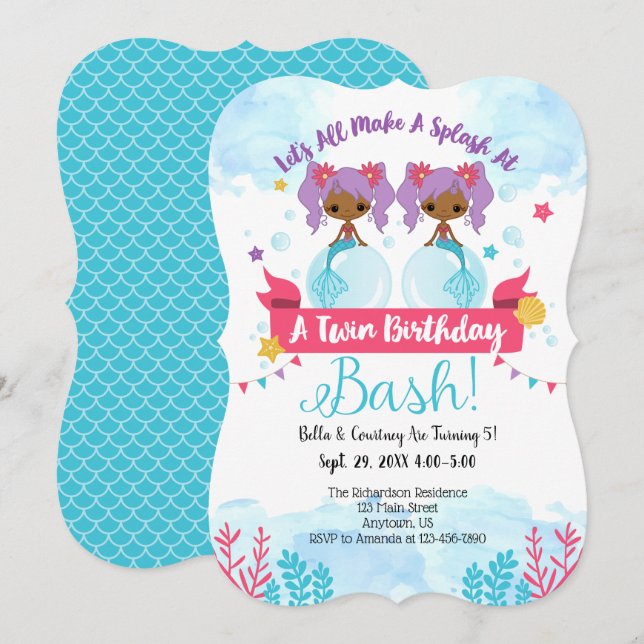 Invitation pour l'anniversaire des jumeaux afro-am (Devant / Derrière)