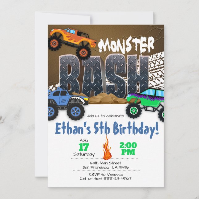 Invitation pour l'anniversaire du camion Monster - (Devant)