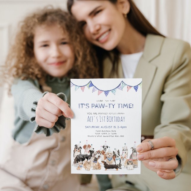 Invitation pour l'anniversaire du chiot Pawty Time (Paw-ty Time! Celebrating Your Puppy's 1st Birthday!)