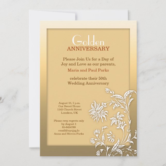 invitation pour l'anniversaire du mariage d'or (Devant)