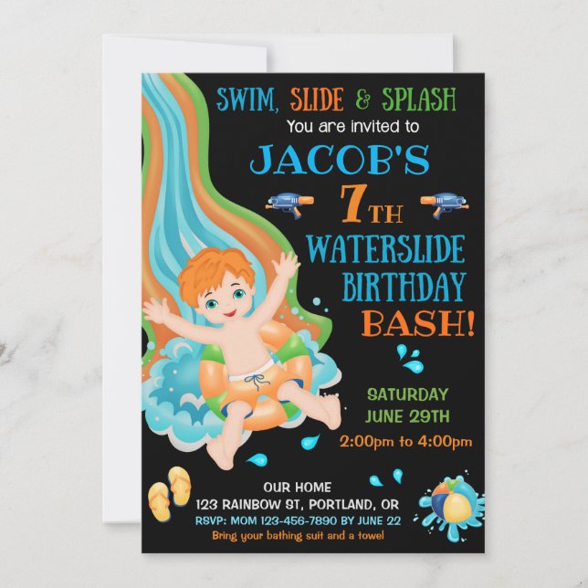 Invitation pour l'anniversaire du toboggan Splish (Devant)