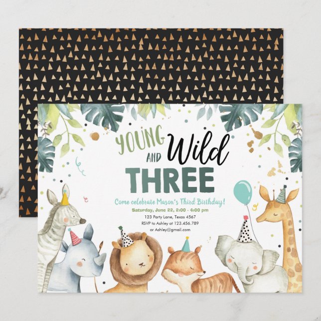Invitation pour l'anniversaire d'un jeune animal s (Devant / Derrière)