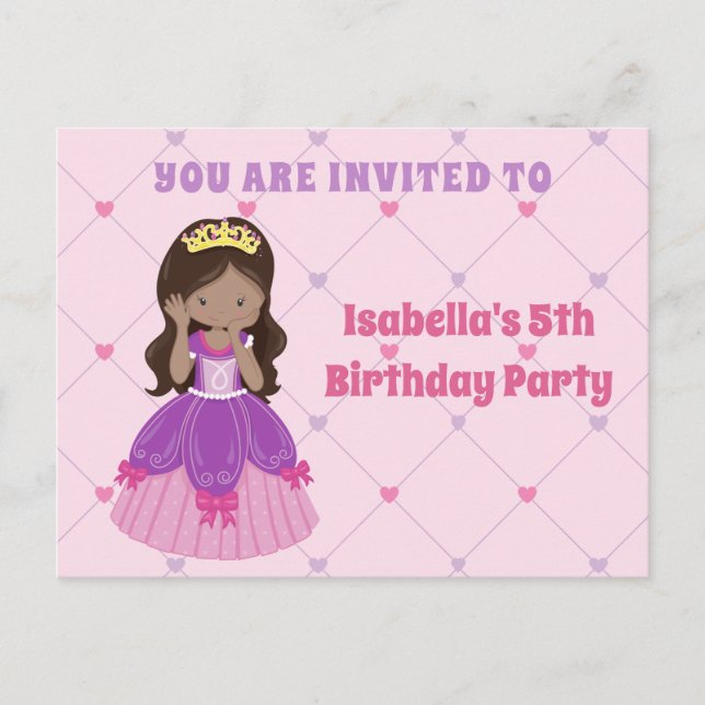 Invitation pour l'anniversaire d'une princesse his (Devant)
