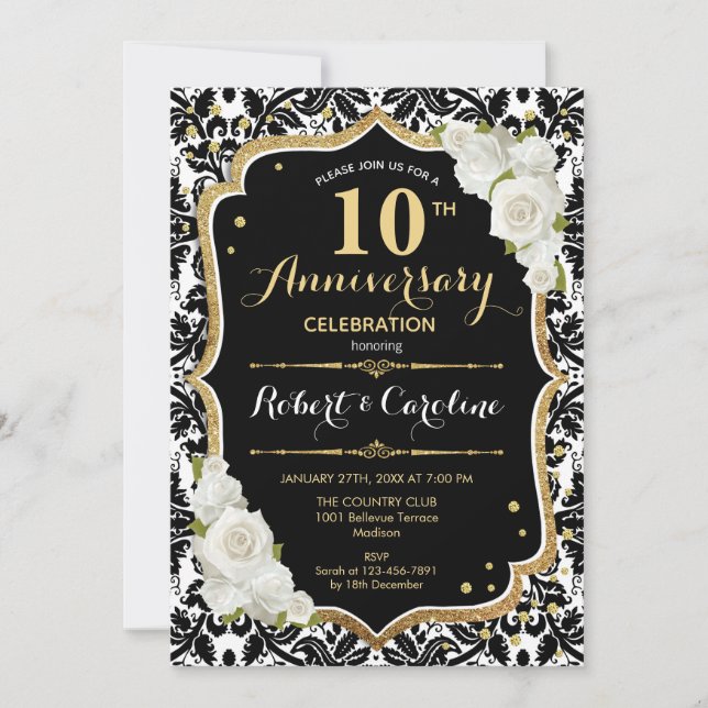 Invitation pour le 10e anniversaire - Noir Blanc O (Devant)