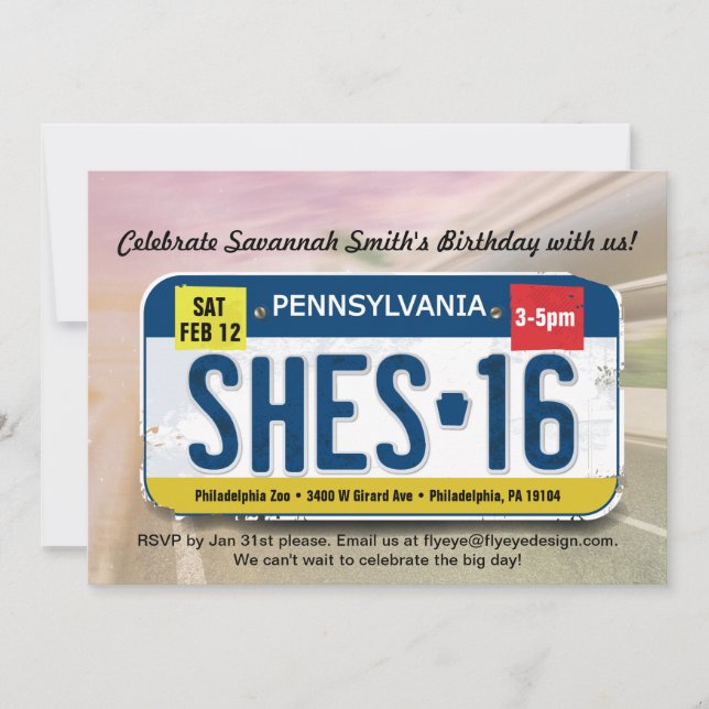 Invitation pour le 16e anniversaire de la Pennsylv (Devant)