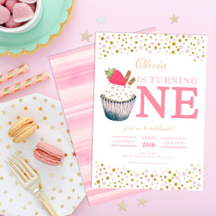 Invitation pour le 1er anniversaire - Cupcake à la