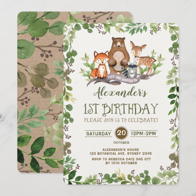 Invitation pour le 1er anniversaire d'animaux de l (Devant / Derrière)