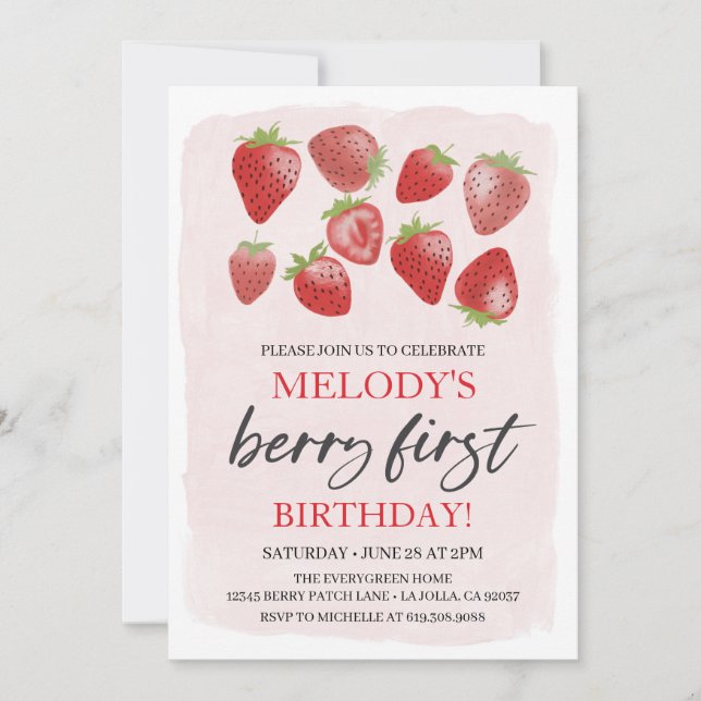 Invitation pour le 1er anniversaire de fraise • Be (Devant)