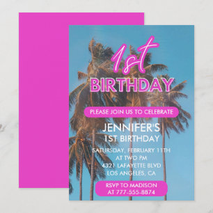 Invitation pour le 1er anniversaire Été Palmier Tr