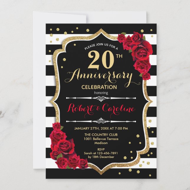 Invitation pour le 20e anniversaire - Rouge Or Noi (Devant)