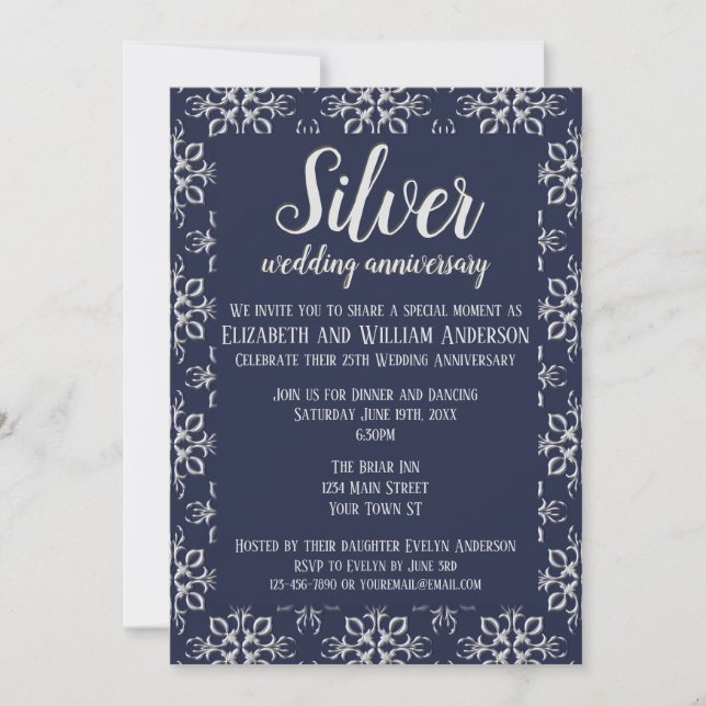 Invitation pour le 25ème anniversaire Elegant Blue (Devant)