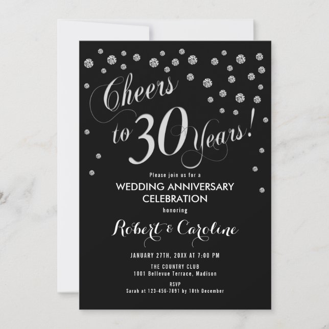 Invitation pour le 30e anniversaire en noir et arg (Devant)