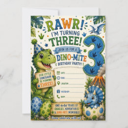 Invitation pour le 3e anniversaire Dino-Mite