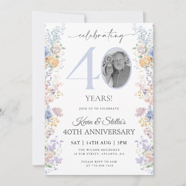 Invitation pour le 40e anniversaire avec motif flo (Devant)