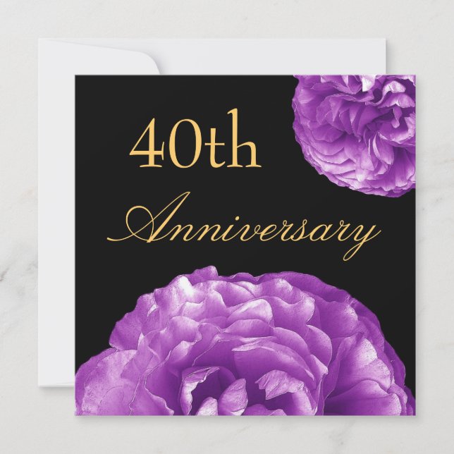 Invitation pour le 40e Anniversaire - Roses VIOLET (Devant)