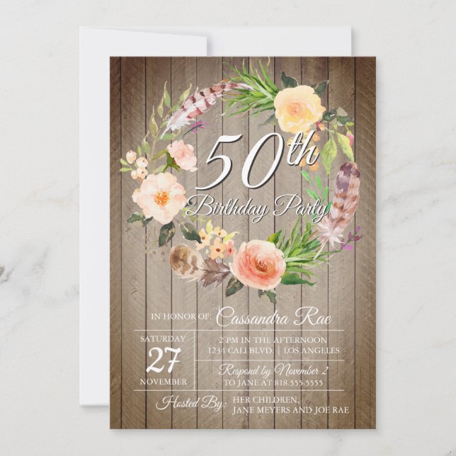 Invitation pour le 50e anniversaire de la femme (Devant)