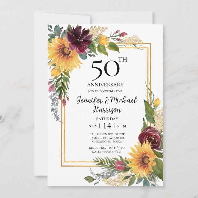 Invitation pour le 50e anniversaire des Tournesols (Devant)