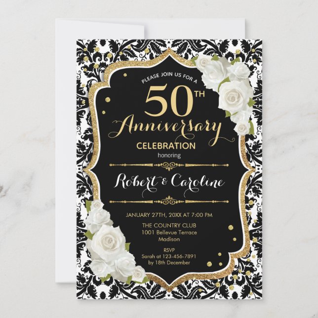 Invitation pour le 50e Anniversaire - Noir Or (Devant)