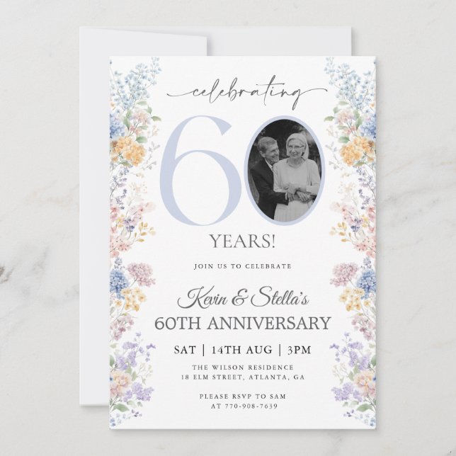 Invitation pour le 60e anniversaire avec motif flo (Devant)