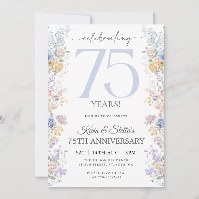 Invitation pour le 75e anniversaire avec photo flo (Devant)