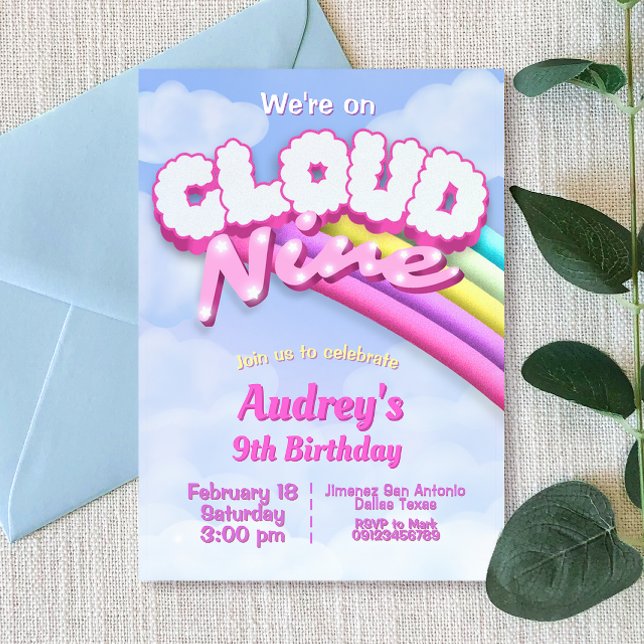 Invitation pour le 9e anniversaire de Cloud Nine (Cloud Nine - 9th Birthday Invitation)