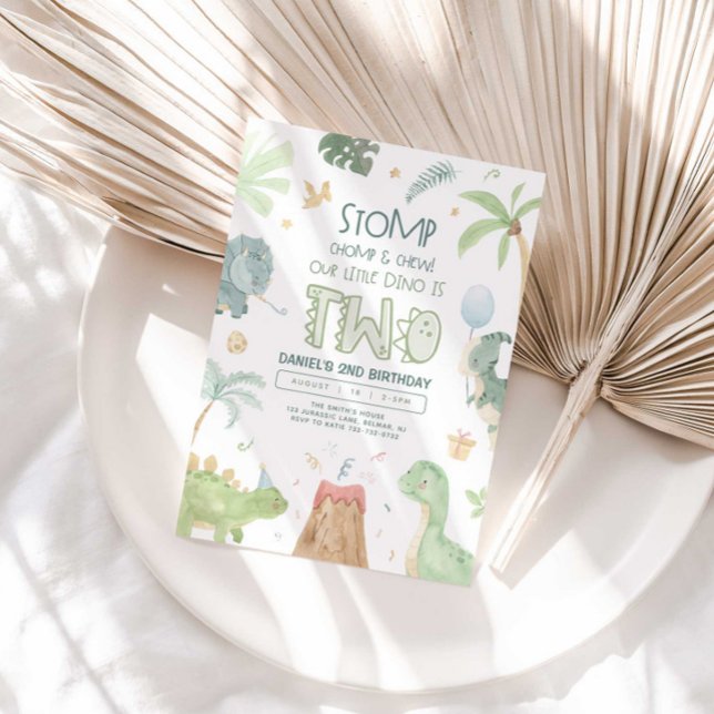 Invitation pour le deuxième anniversaire de dinosa (Créateur téléchargé)