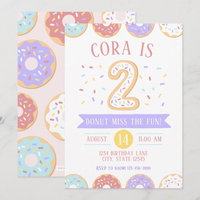 Invitation pour le deuxième anniversaire Donut (Devant / Derrière)