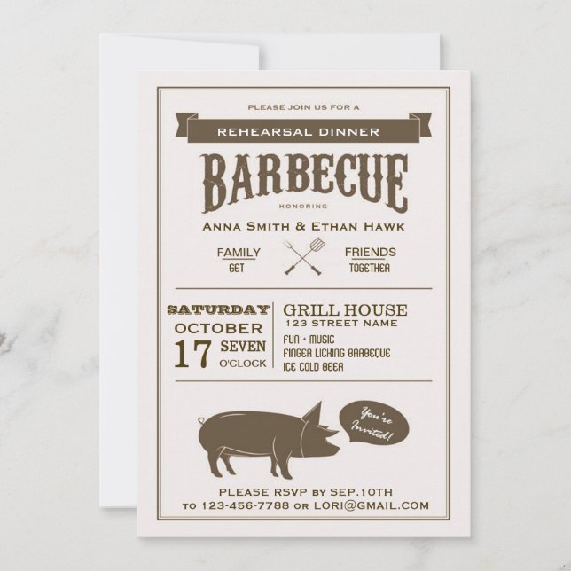 Invitation pour le dîner de Mariage du barbecue (Devant)