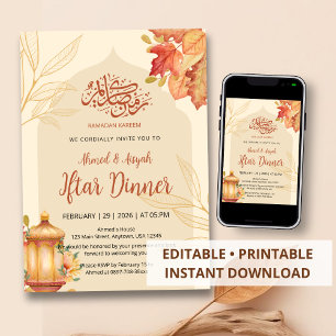 Invitation pour le dîner Iftar aquarelle Feuilles 