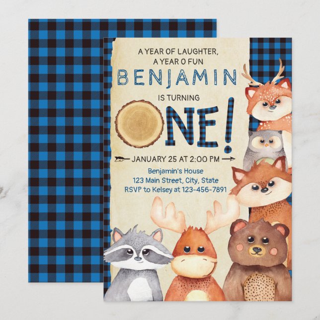 Invitation pour le premier anniversaire de bûchero (Devant / Derrière)