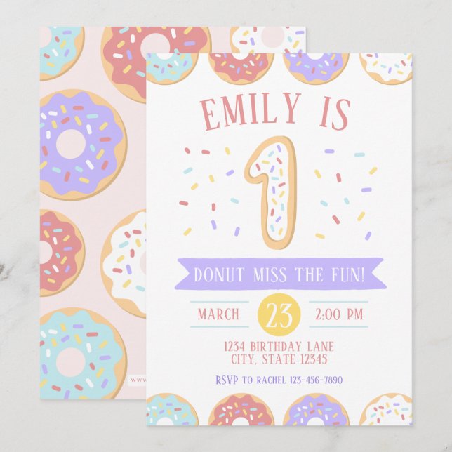 Invitation pour le premier anniversaire de Donut (Devant / Derrière)