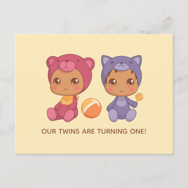 Invitation pour le premier anniversaire des jumeau (Devant)
