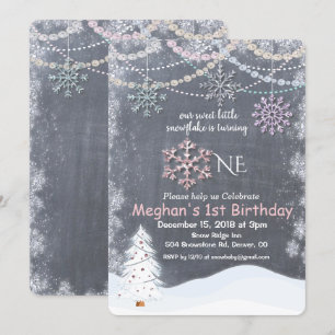 Invitation pour le premier anniversaire Flocon de