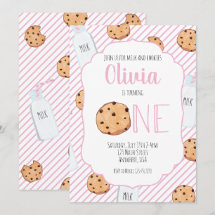 Invitation pour le premier anniversaire rose avec 