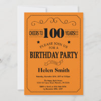Invitation pour les 100 ans Anniversaire Noir et O