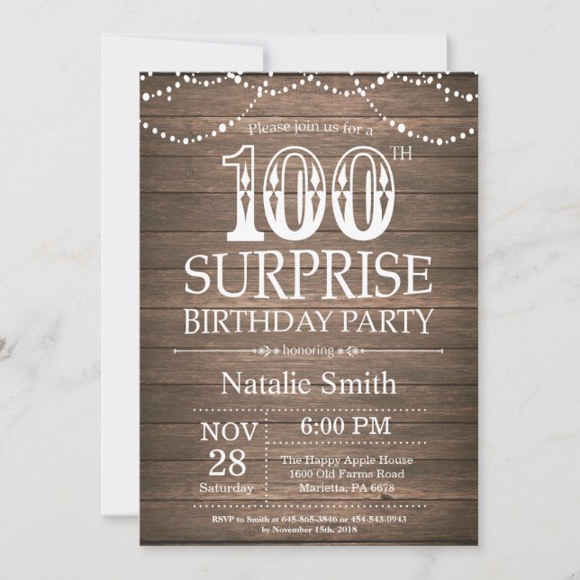 Invitation pour les 100 ans de Rustic Surprise (Devant)