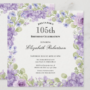 Invitation pour les 105 ans Élégante Fleur Violett