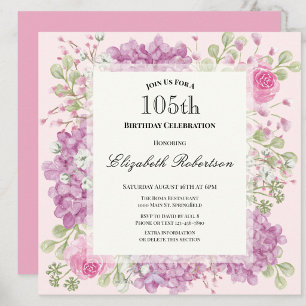 Invitation pour les 105 ans Élégantes Fleurs Roses