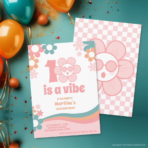 Invitation pour les 10 ans de la fille rétro rose