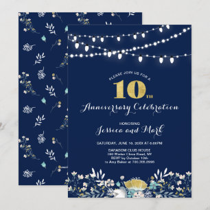 Invitation pour les 10 ans de mariage Navy & Or