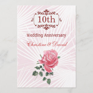 Invitation pour les 10 ans de mariage Rose rose