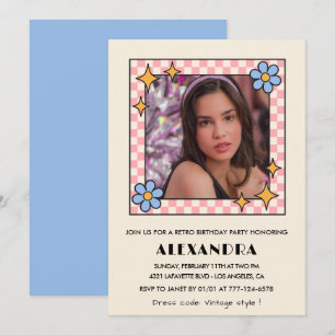 Invitation pour les 14 ans Retro Groovy Fleurs Ble