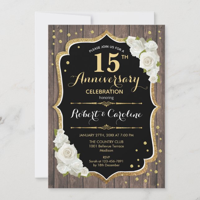 Invitation pour les 15 ans - Bois Rustique Or (Devant)